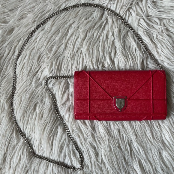 Christian Dior Diorama Croisiére Red Grained Calfskin Chain Wallet Crossbody Bag - Picture 1 of 12